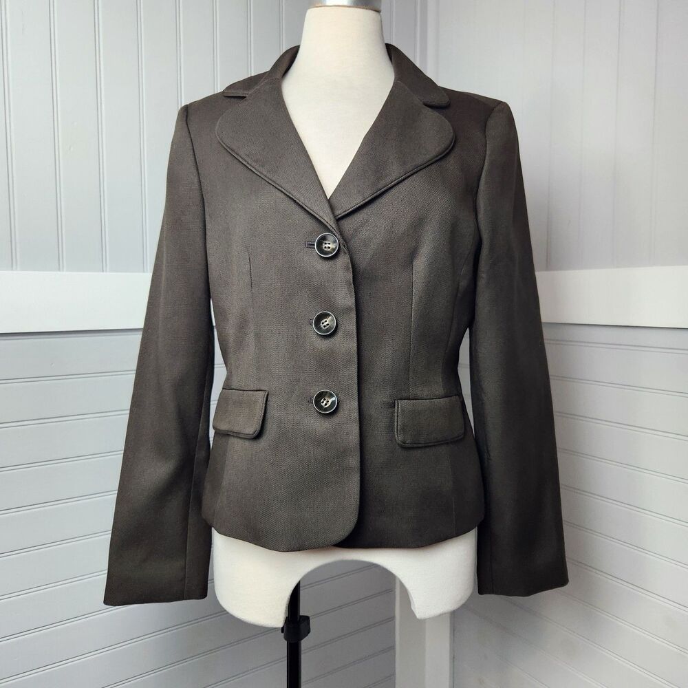 Evan Picone BLazer 3-Button Brown Womens 8 Flap Pockets Fitted Career Office